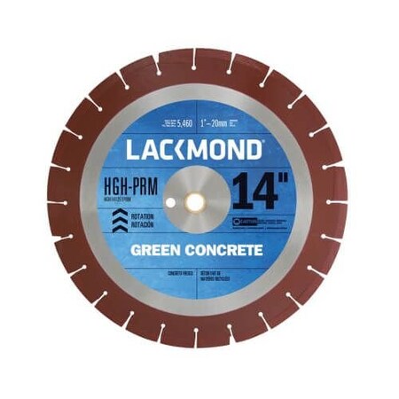 Lackmond Diamond Blade, Laser Weld Segmented, Series HGHPRM, 14 Diameter Blade, 1 ArborShank HGH142501PRM